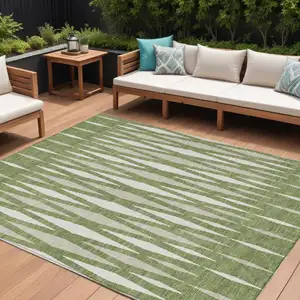 Photo of Green And Ivory Geometric Washable Indoor Outdoor Area Rug