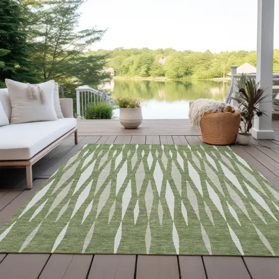 Green And Ivory Geometric Washable Indoor Outdoor Area Rug Photo 8