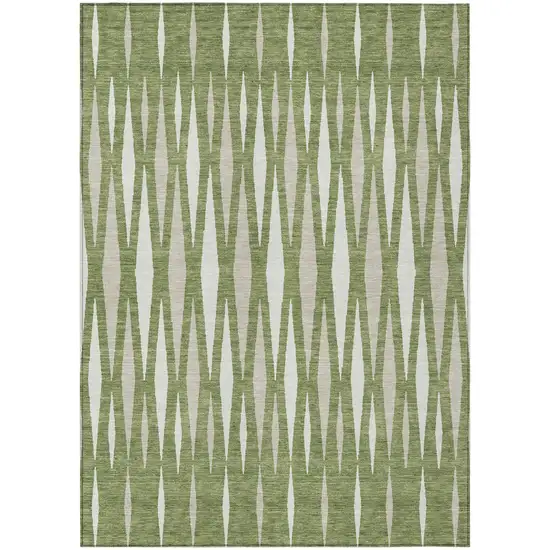 Green And Ivory Geometric Washable Indoor Outdoor Area Rug Photo 2