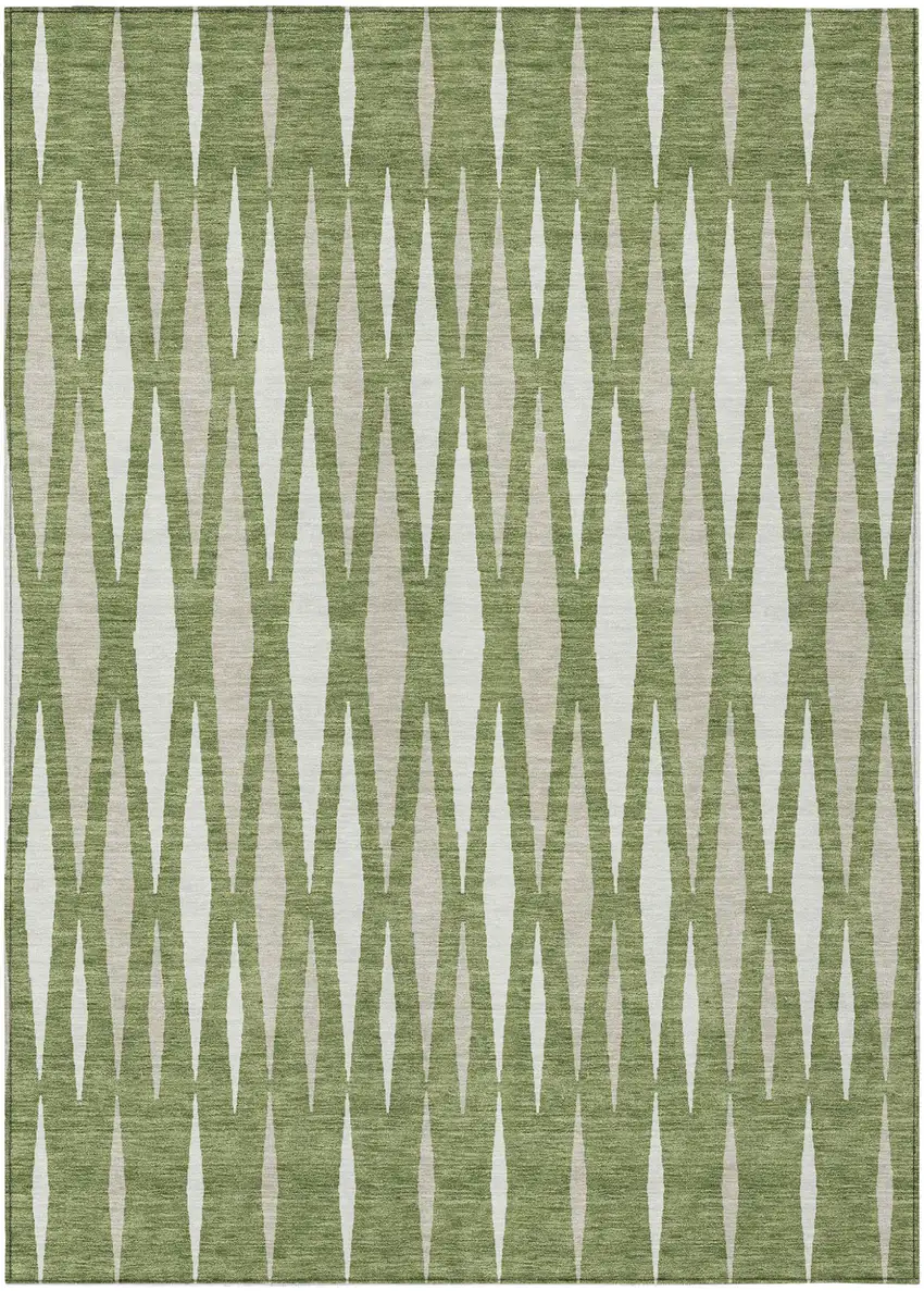 Green And Ivory Geometric Washable Indoor Outdoor Area Rug Photo 2
