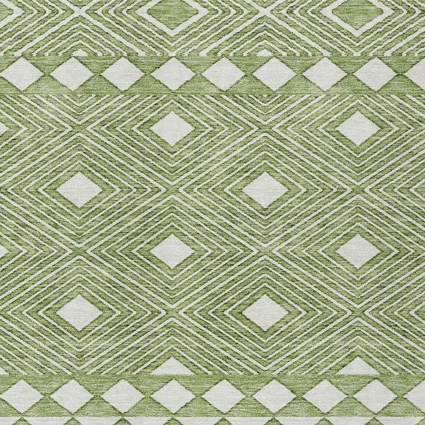 Green And Ivory Geometric Washable Indoor Outdoor Area Rug Photo 6