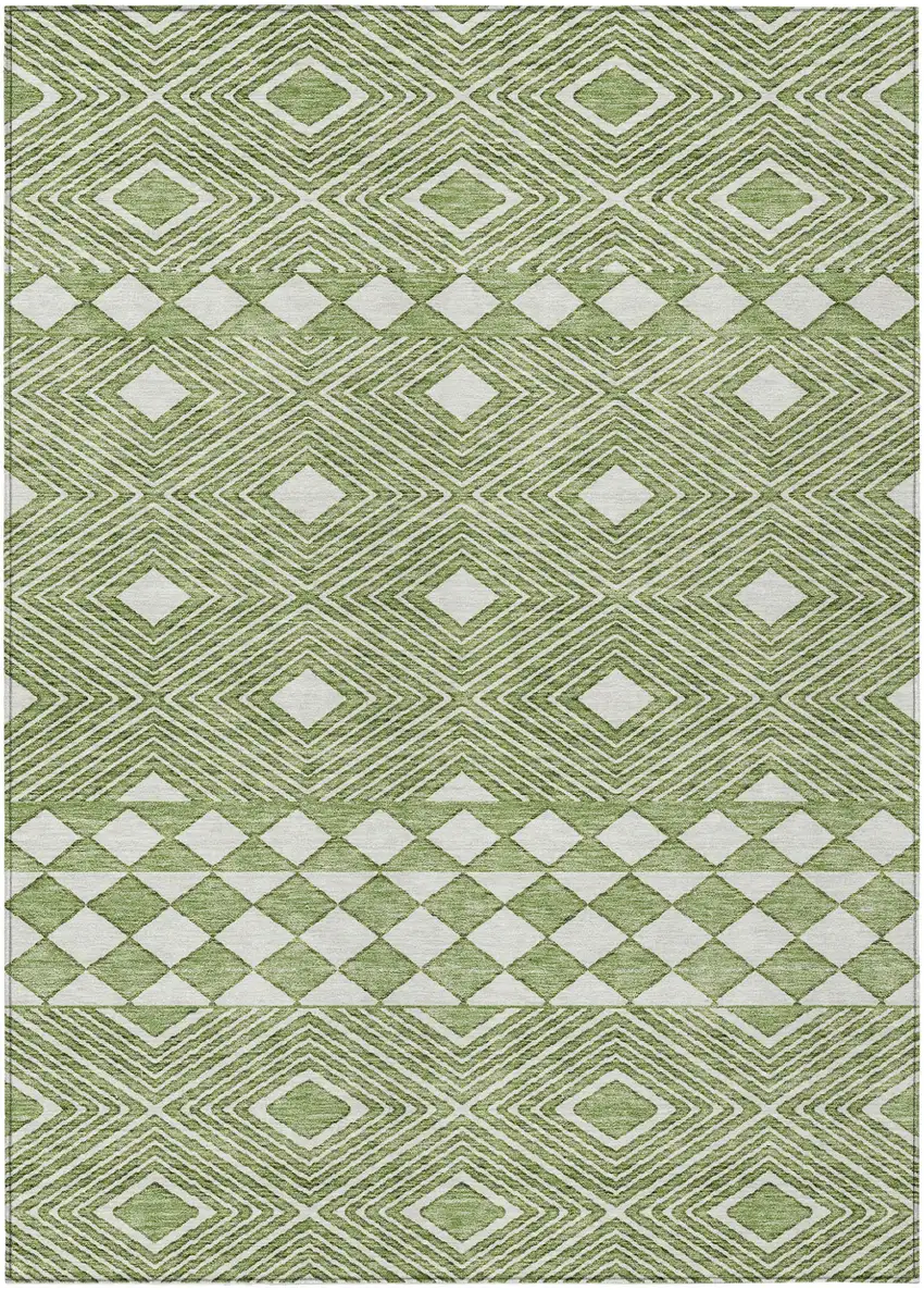 Green And Ivory Geometric Washable Indoor Outdoor Area Rug Photo 2