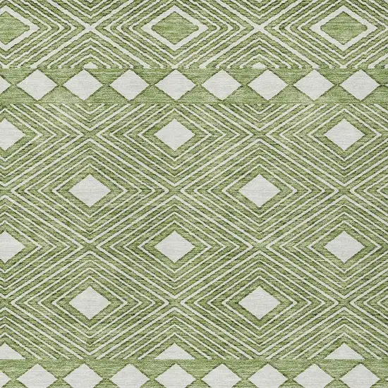 Green And Ivory Geometric Washable Indoor Outdoor Area Rug Photo 6