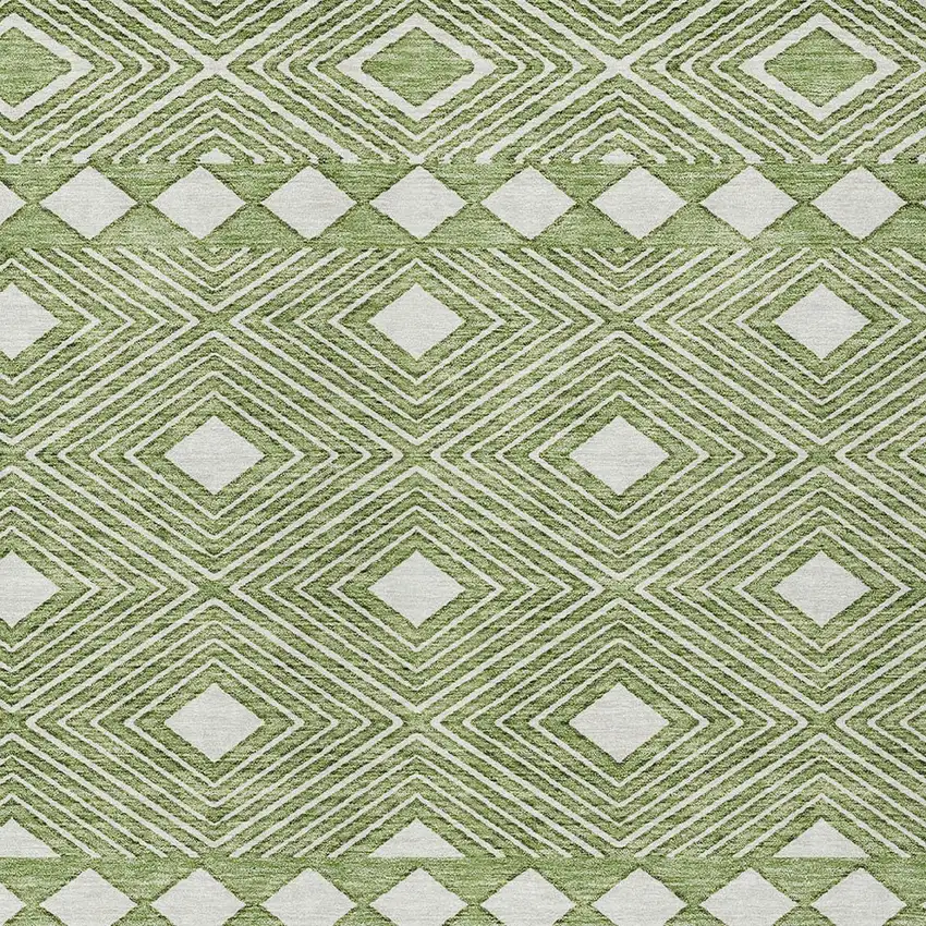 Green And Ivory Geometric Washable Indoor Outdoor Area Rug Photo 6