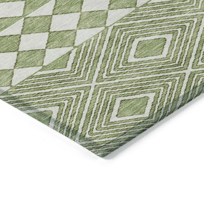 Green And Ivory Geometric Washable Indoor Outdoor Area Rug Photo 5