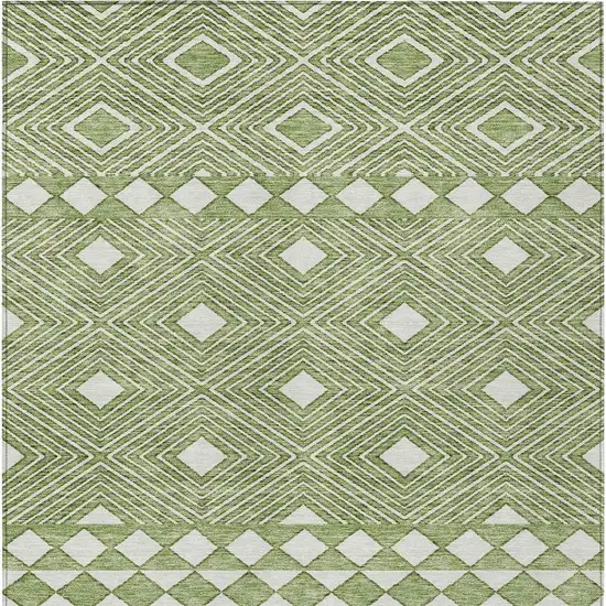 Green And Ivory Geometric Washable Indoor Outdoor Area Rug Photo 6