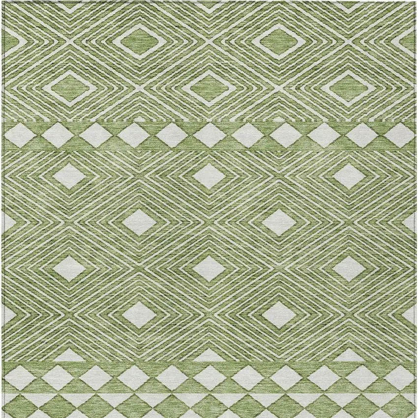 Green And Ivory Geometric Washable Indoor Outdoor Area Rug Photo 6
