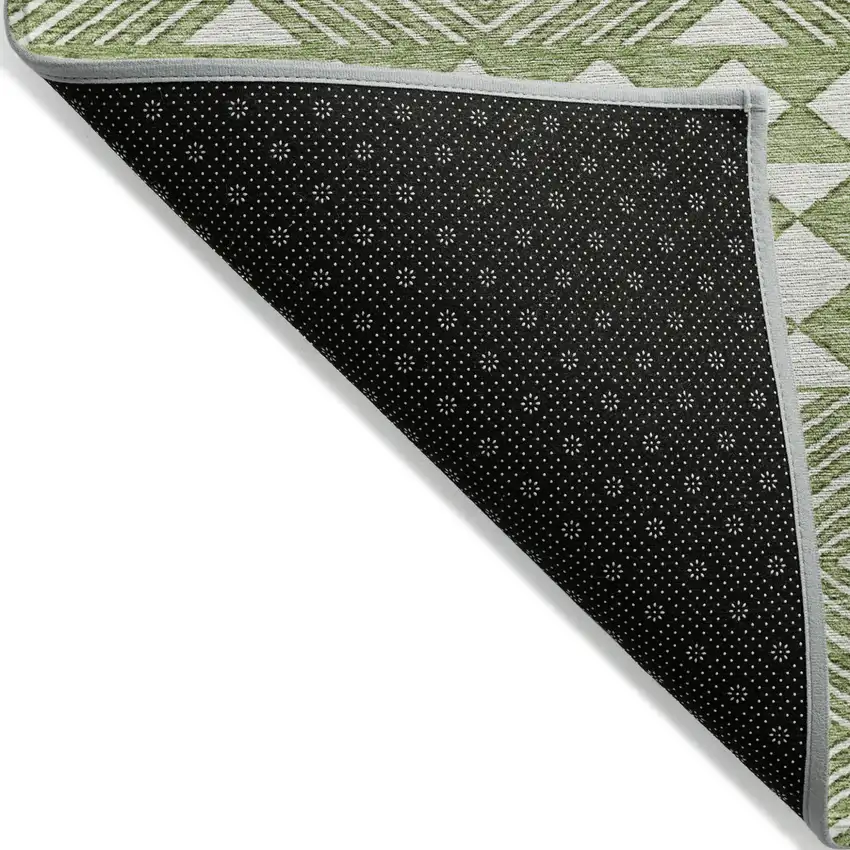 Green And Ivory Geometric Washable Indoor Outdoor Area Rug Photo 4