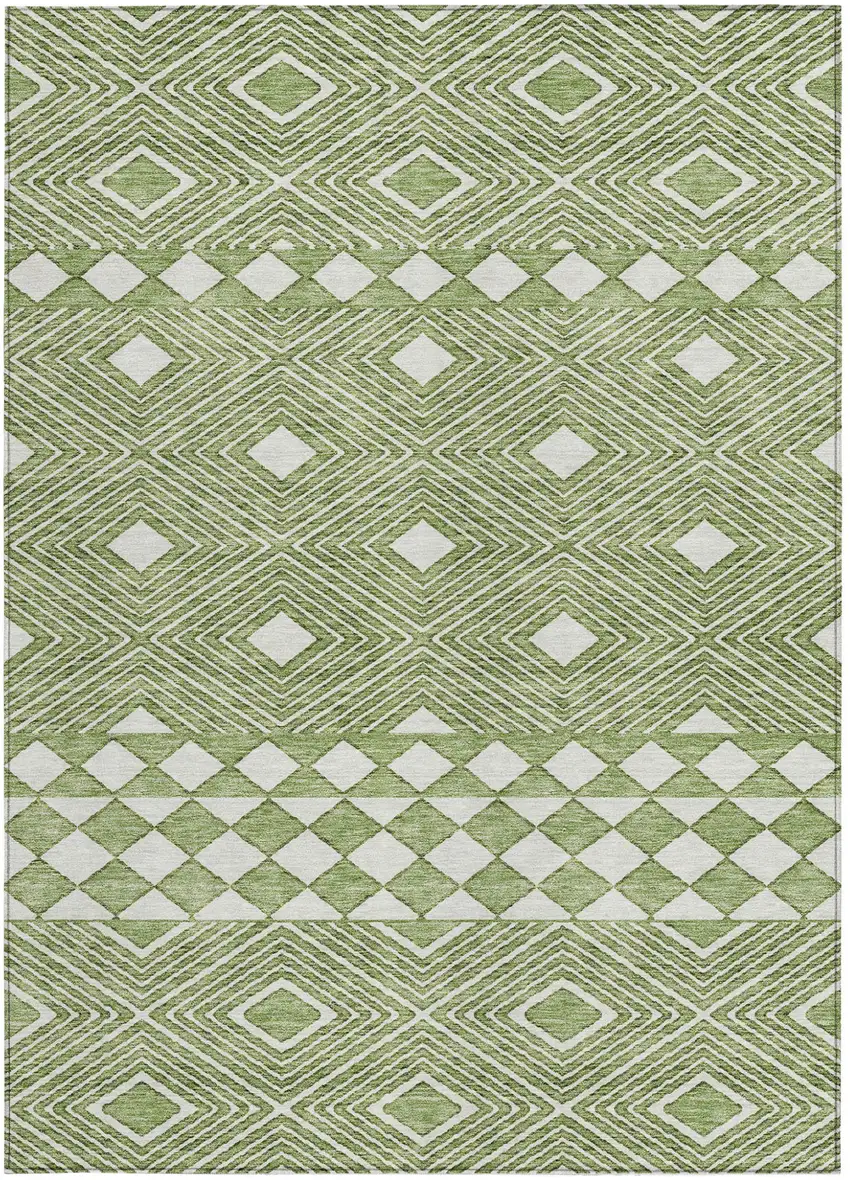 Green And Ivory Geometric Washable Indoor Outdoor Area Rug Photo 7