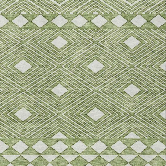 Green And Ivory Geometric Washable Indoor Outdoor Area Rug Photo 6