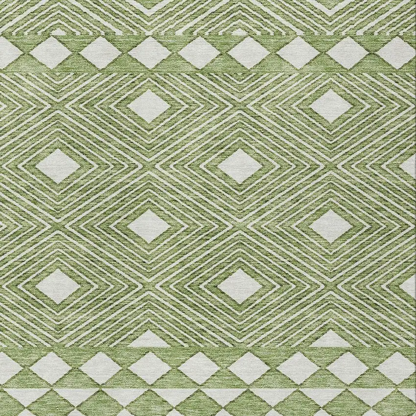 Green And Ivory Geometric Washable Indoor Outdoor Area Rug Photo 6