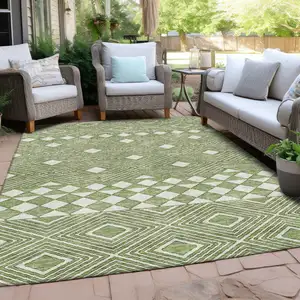 Photo of Green And Ivory Geometric Washable Indoor Outdoor Area Rug