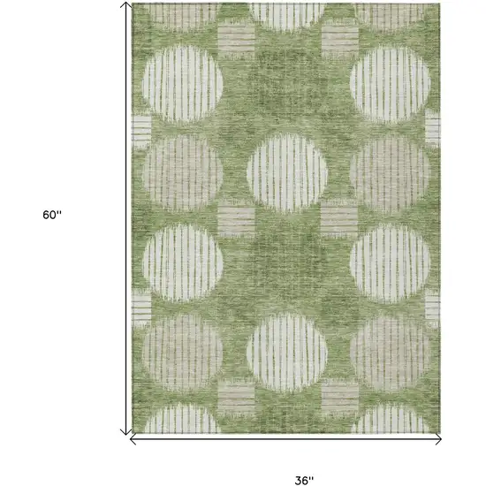 Green And Ivory Geometric Washable Indoor Outdoor Area Rug Photo 3