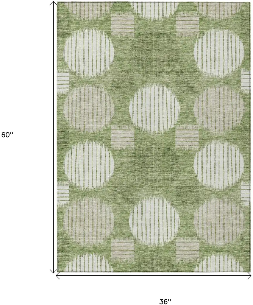 Green And Ivory Geometric Washable Indoor Outdoor Area Rug Photo 3