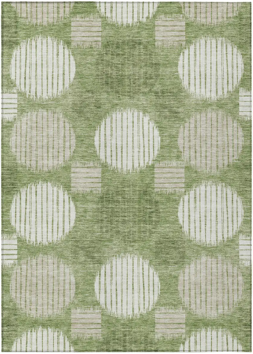 Green And Ivory Geometric Washable Indoor Outdoor Area Rug Photo 2