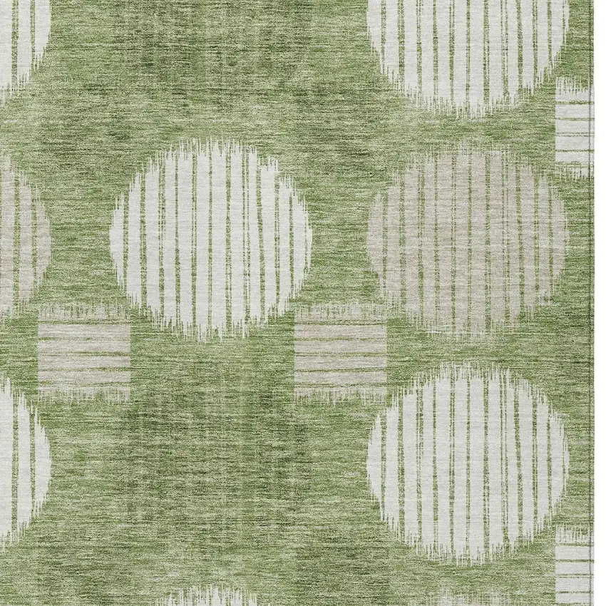 Green And Ivory Geometric Washable Indoor Outdoor Area Rug Photo 6