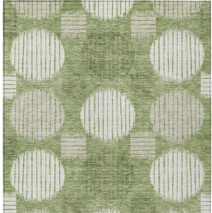 Green And Ivory Geometric Washable Indoor Outdoor Area Rug Photo 7