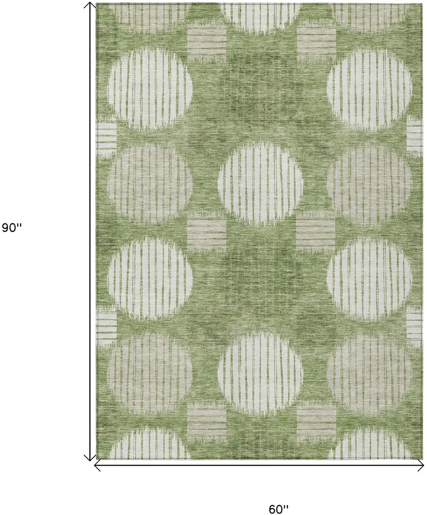 Green And Ivory Geometric Washable Indoor Outdoor Area Rug Photo 3