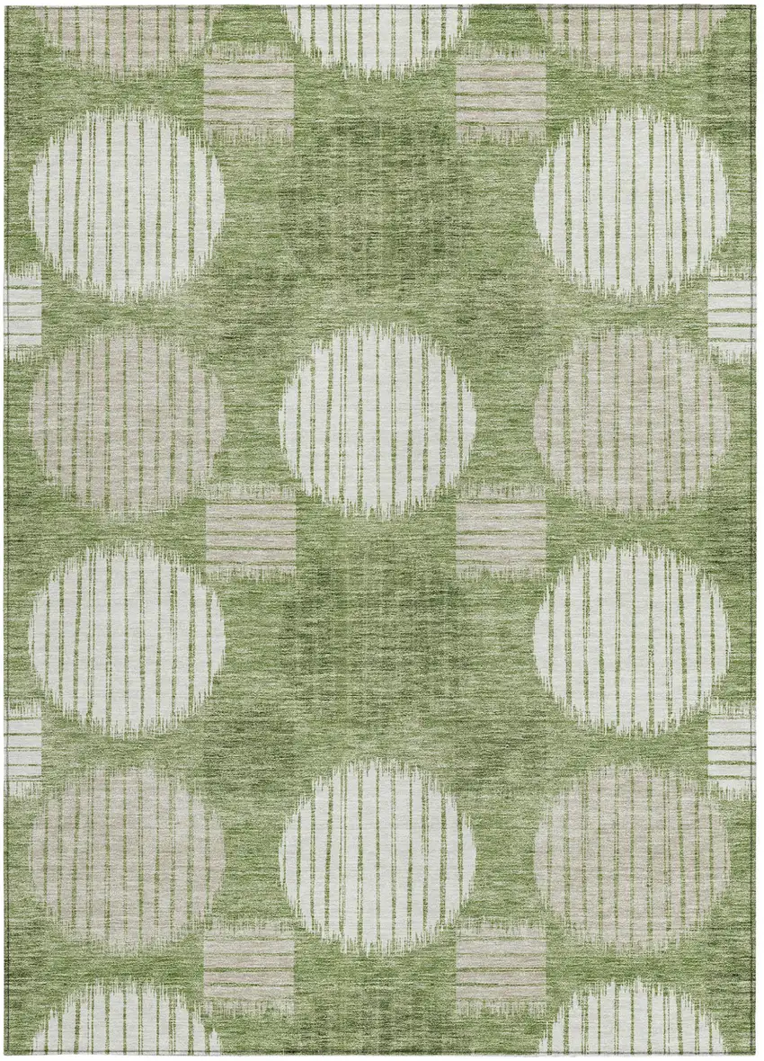 Green And Ivory Geometric Washable Indoor Outdoor Area Rug Photo 7