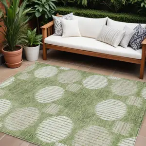 Photo of Green And Ivory Geometric Washable Indoor Outdoor Area Rug
