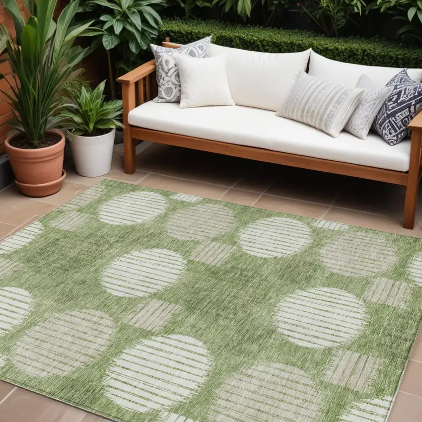 Green And Ivory Geometric Washable Indoor Outdoor Area Rug Photo 1