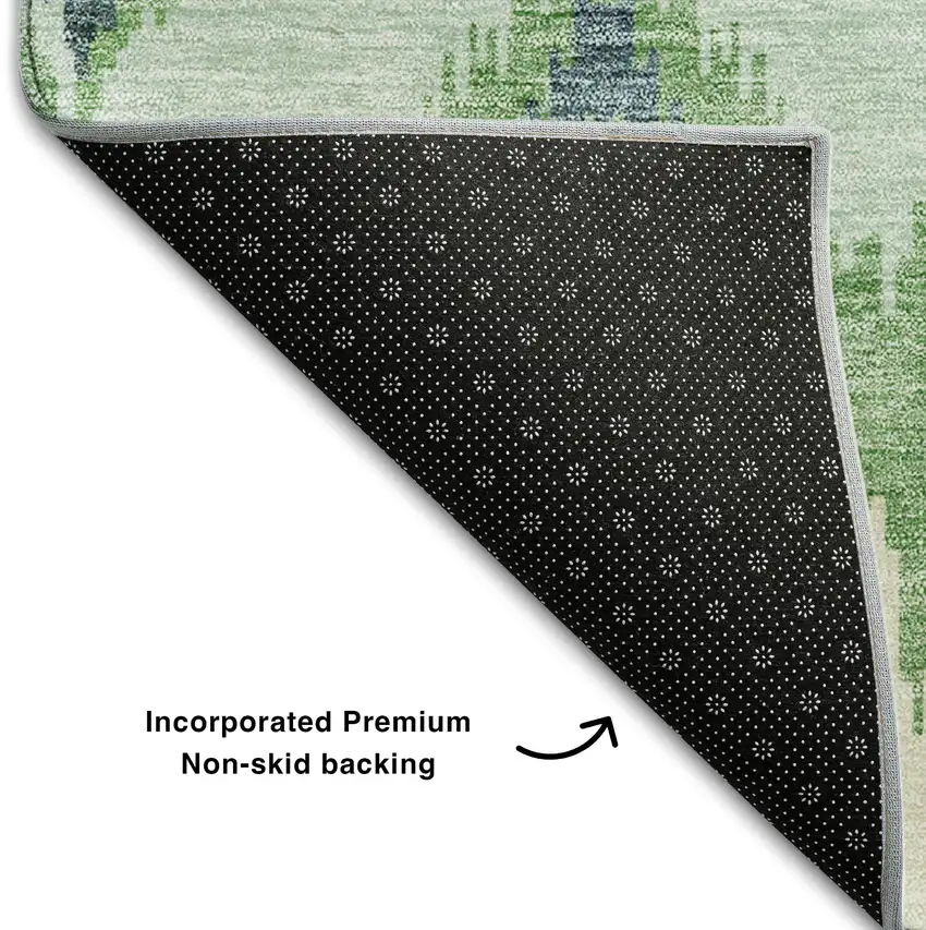Green And Ivory Ikat Washable Area Rug With UV Protection Photo 6