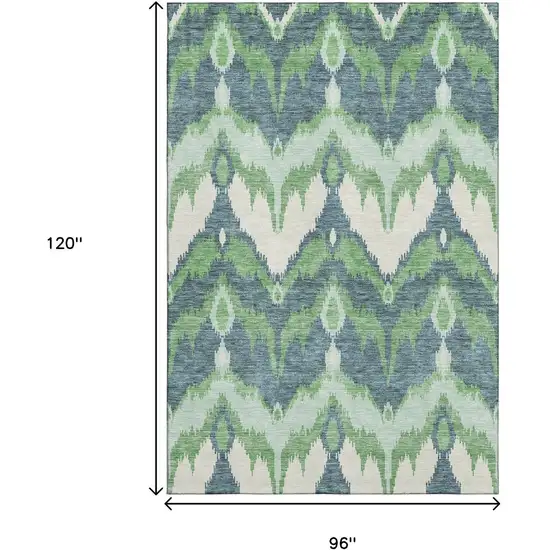 Green And Ivory Ikat Washable Area Rug With UV Protection Photo 3