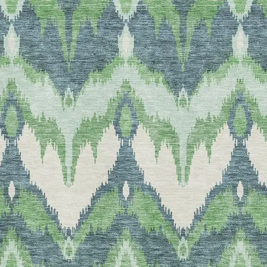 Green And Ivory Ikat Washable Area Rug With UV Protection Photo 3