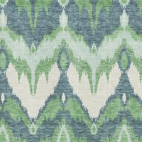Green And Ivory Ikat Washable Area Rug With UV Protection Photo 3