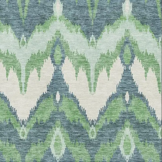 Green And Ivory Ikat Washable Area Rug With UV Protection Photo 3