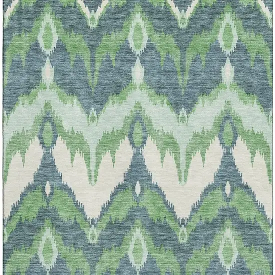 Green And Ivory Ikat Washable Area Rug With UV Protection Photo 4