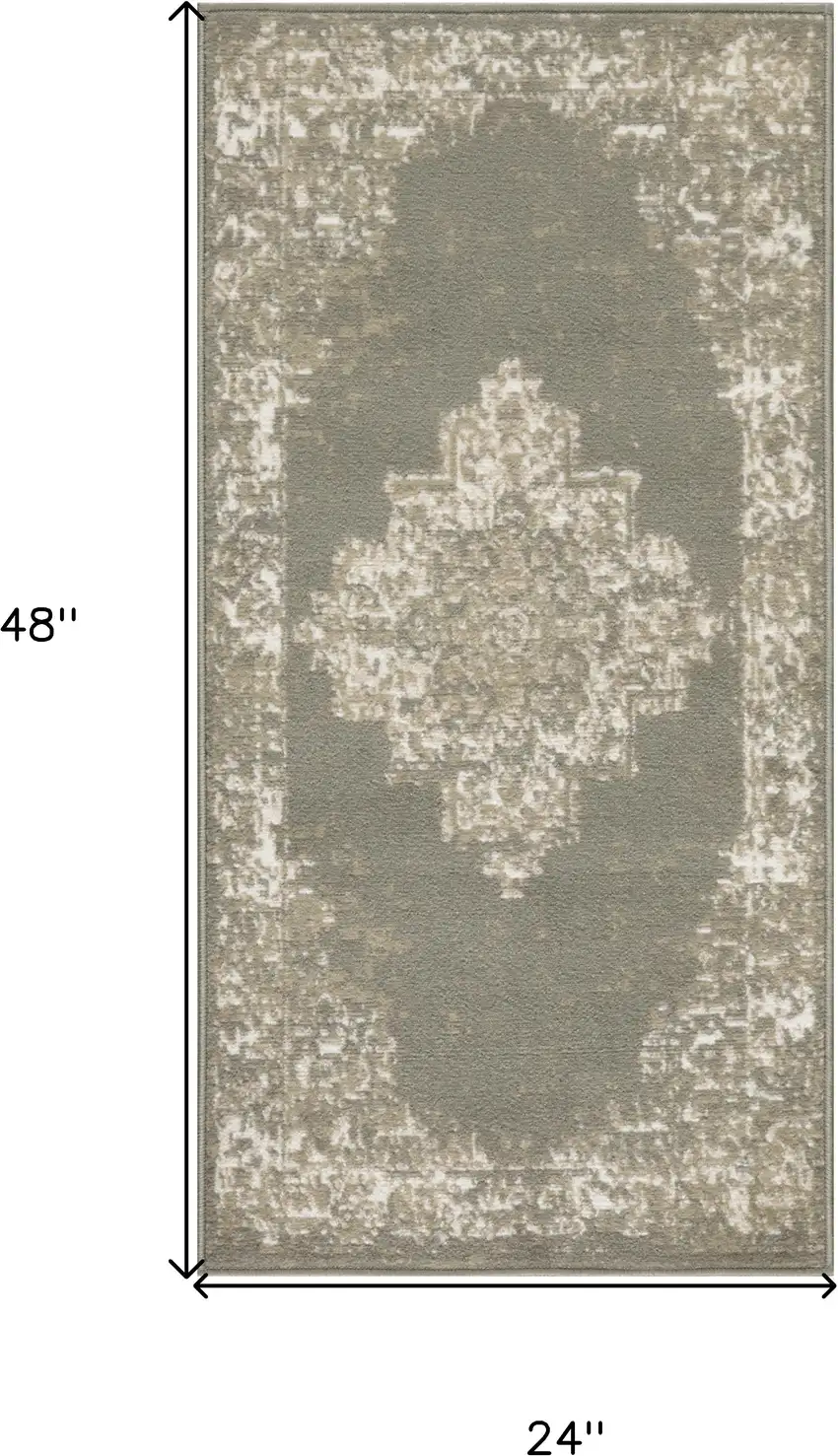 Green And Ivory Medallion Distressed Area Rug Photo 4