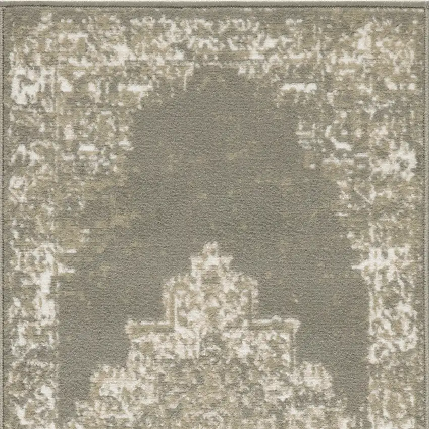 Green And Ivory Medallion Distressed Area Rug Photo 7