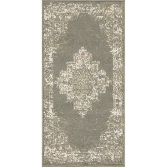 Green And Ivory Medallion Distressed Area Rug Photo 3