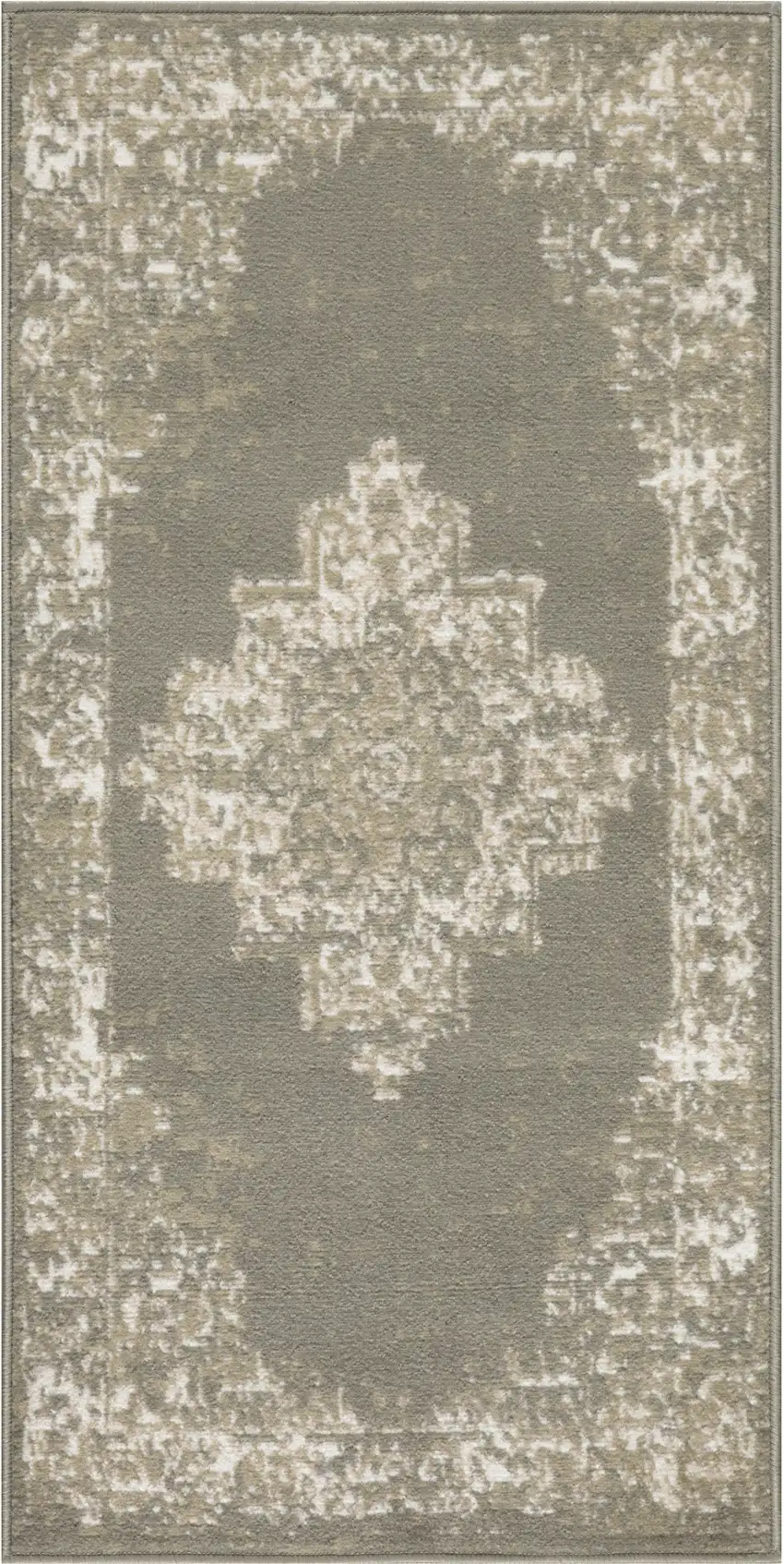 Green And Ivory Medallion Distressed Area Rug Photo 3