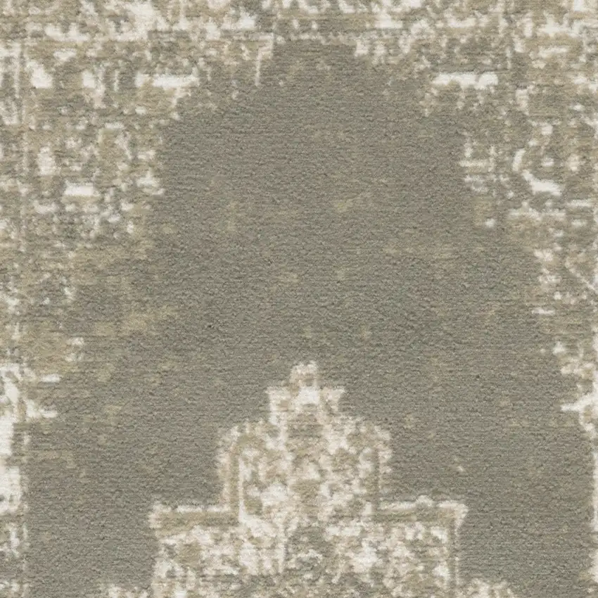 Green And Ivory Medallion Distressed Area Rug Photo 6