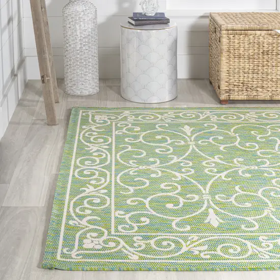 Green And Ivory Medallion Indoor Outdoor Area Rug Photo 6