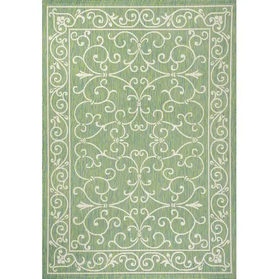 Green And Ivory Medallion Indoor Outdoor Area Rug Photo 1