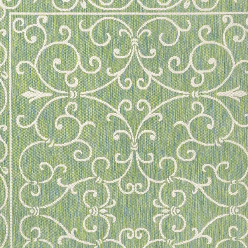 Green And Ivory Medallion Indoor Outdoor Area Rug Photo 2
