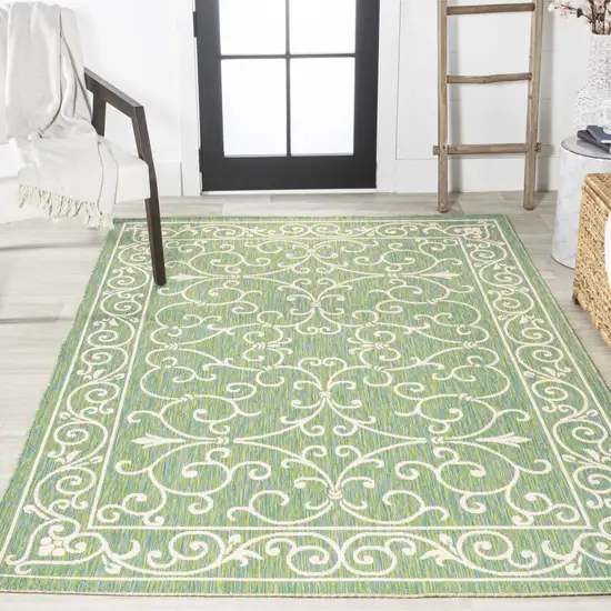 Green And Ivory Medallion Indoor Outdoor Area Rug Photo 7