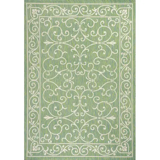 Green And Ivory Medallion Indoor Outdoor Area Rug Photo 2