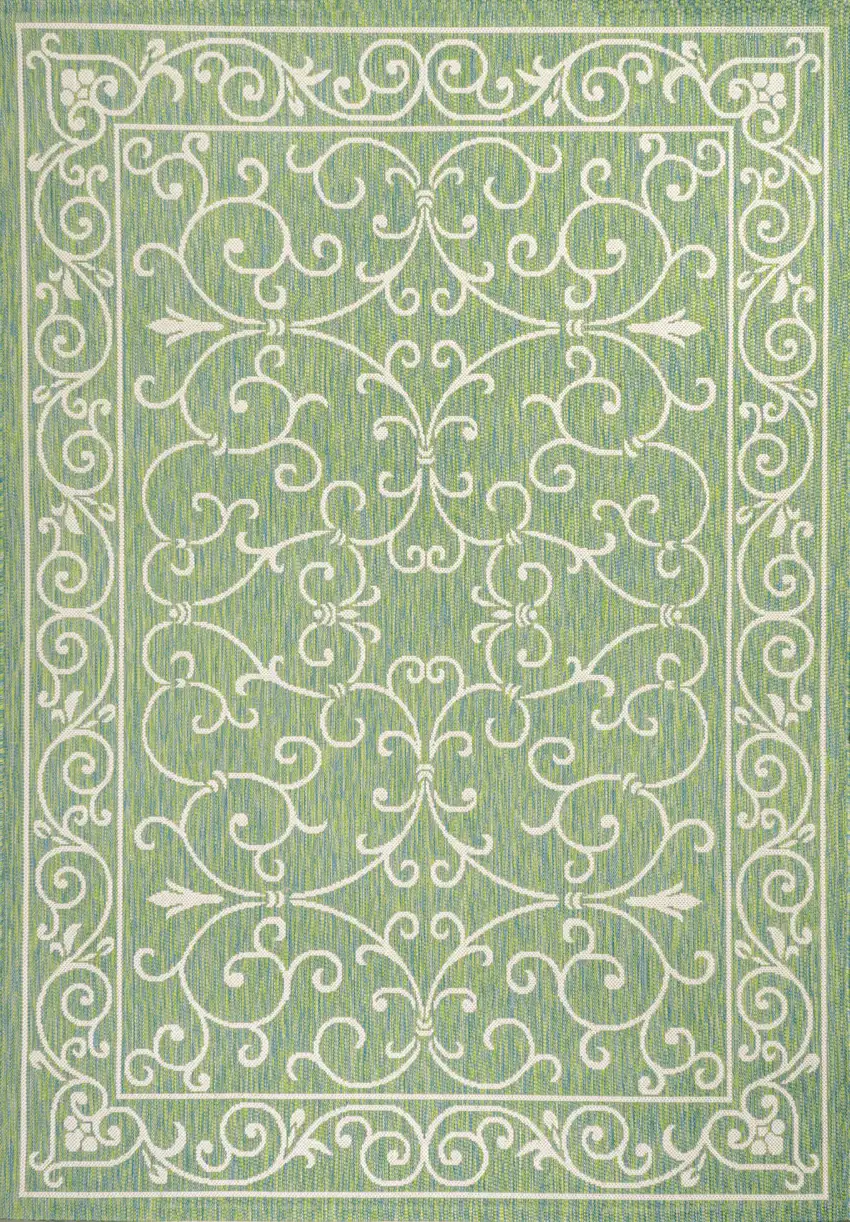 Green And Ivory Medallion Indoor Outdoor Area Rug Photo 2