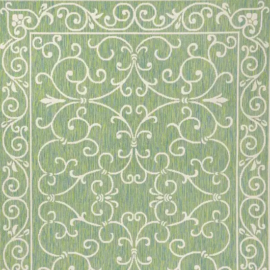 Green And Ivory Medallion Indoor Outdoor Area Rug Photo 3