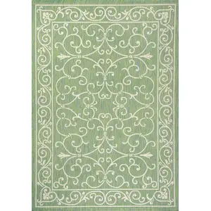 Photo of Green And Ivory Medallion Indoor Outdoor Area Rug