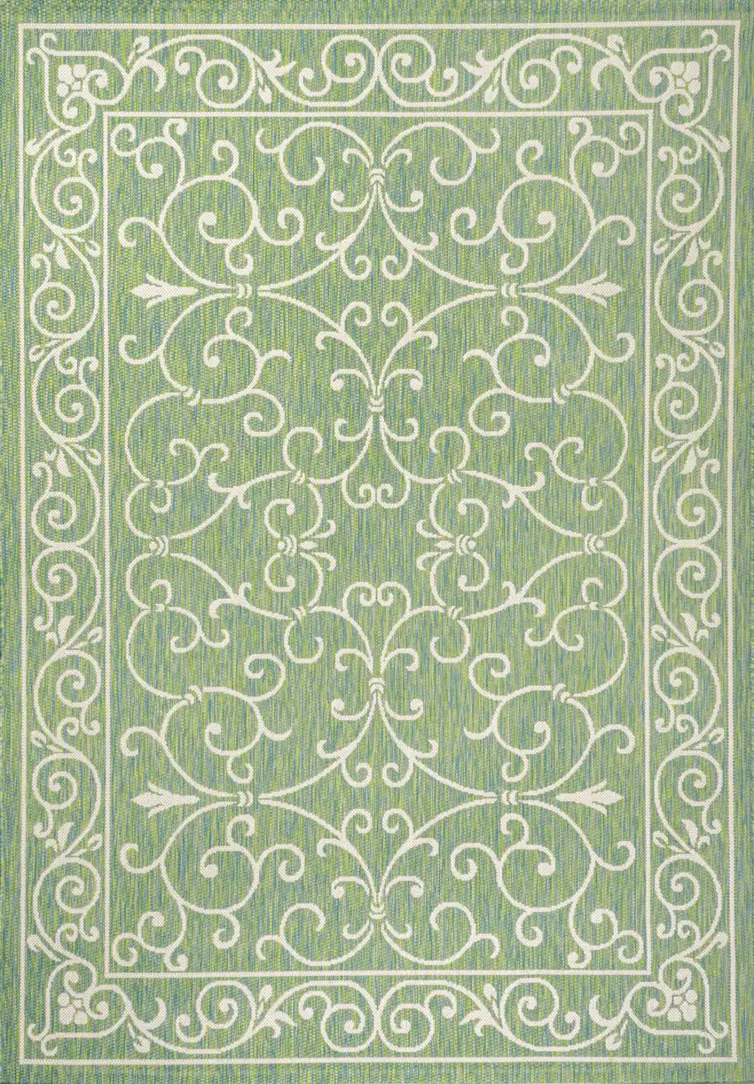 Green And Ivory Medallion Indoor Outdoor Area Rug Photo 1