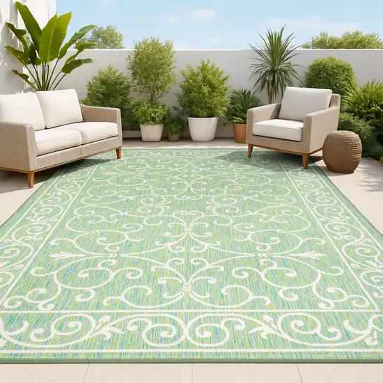 Green And Ivory Medallion Indoor Outdoor Area Rug Photo 4