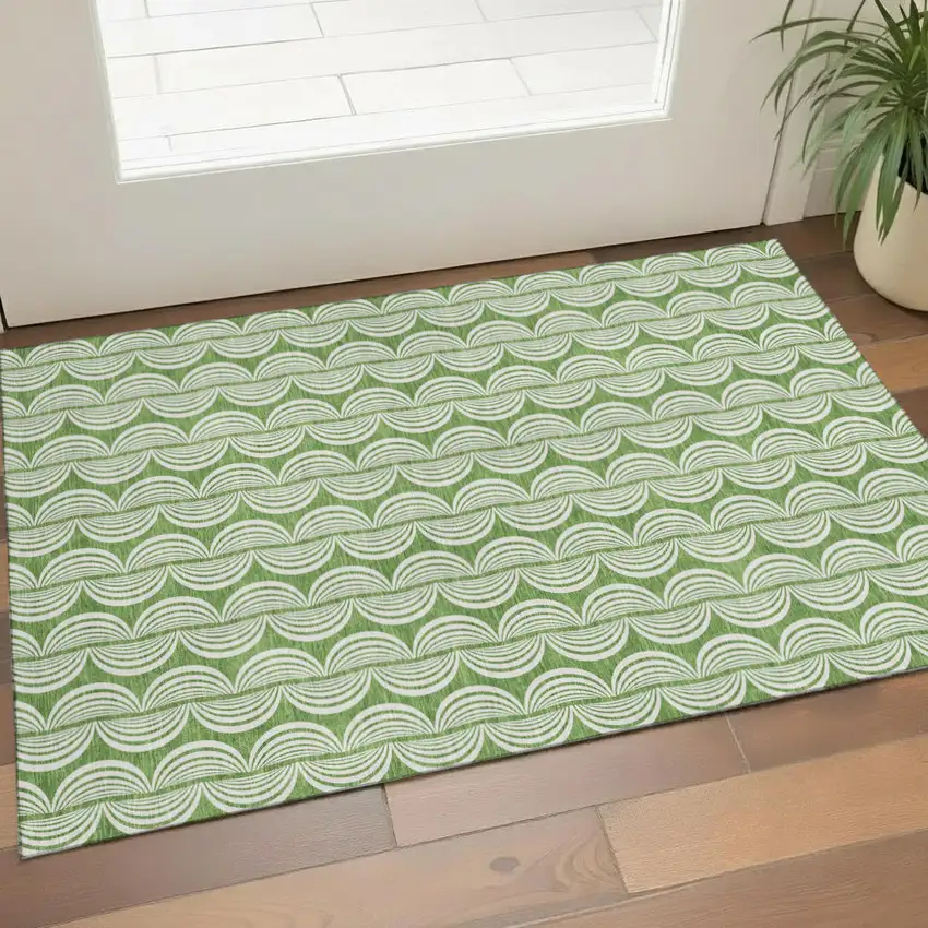 Green And Ivory Ogee Washable Area Rug With UV Protection Photo 1