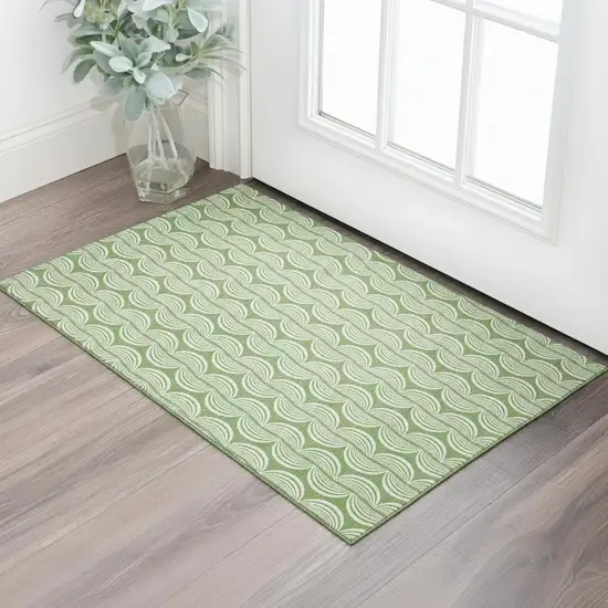 Green And Ivory Ogee Washable Area Rug With UV Protection Photo 2