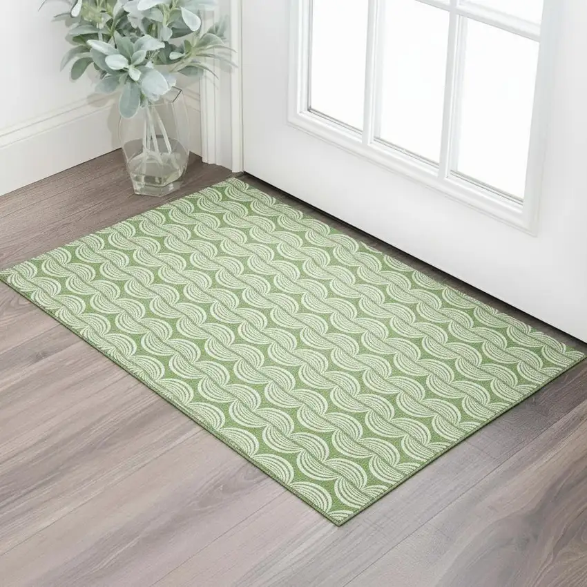 Green And Ivory Ogee Washable Area Rug With UV Protection Photo 2
