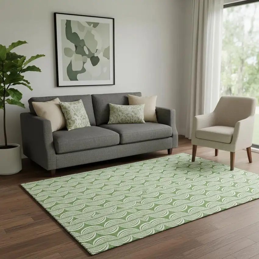 Green And Ivory Ogee Washable Area Rug With UV Protection Photo 2